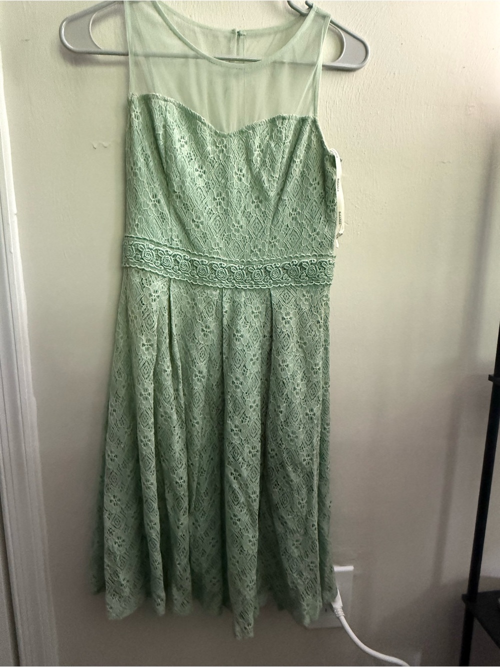 Soieblu Mint Lace Fit-and-Flare Dress with Illusion Neckline